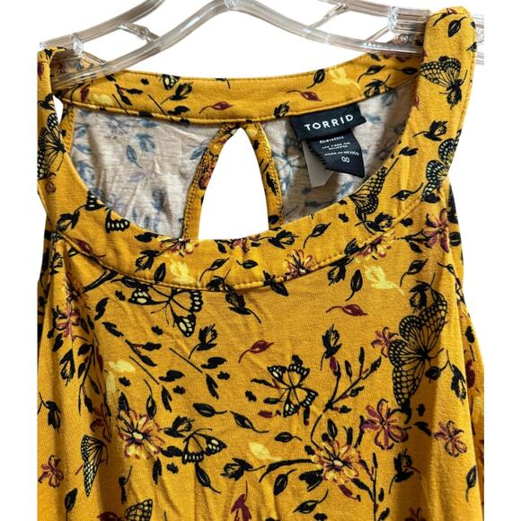 Torrid Yellow Floral & Butterfly Sleeveless Blouse - Size 00 (Medium) - Picture 3 of 6